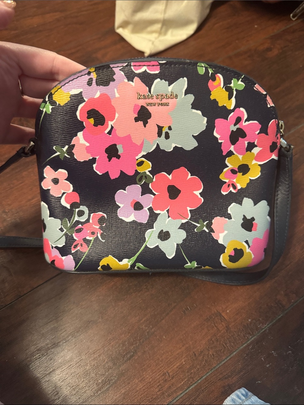 kate spade Floral Crossbody Bag in Navy with Pink Purple Blue Yellow flowers